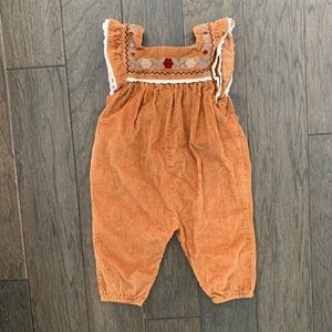 Zara Embroidered Corduroy jumpsuit with lace trim